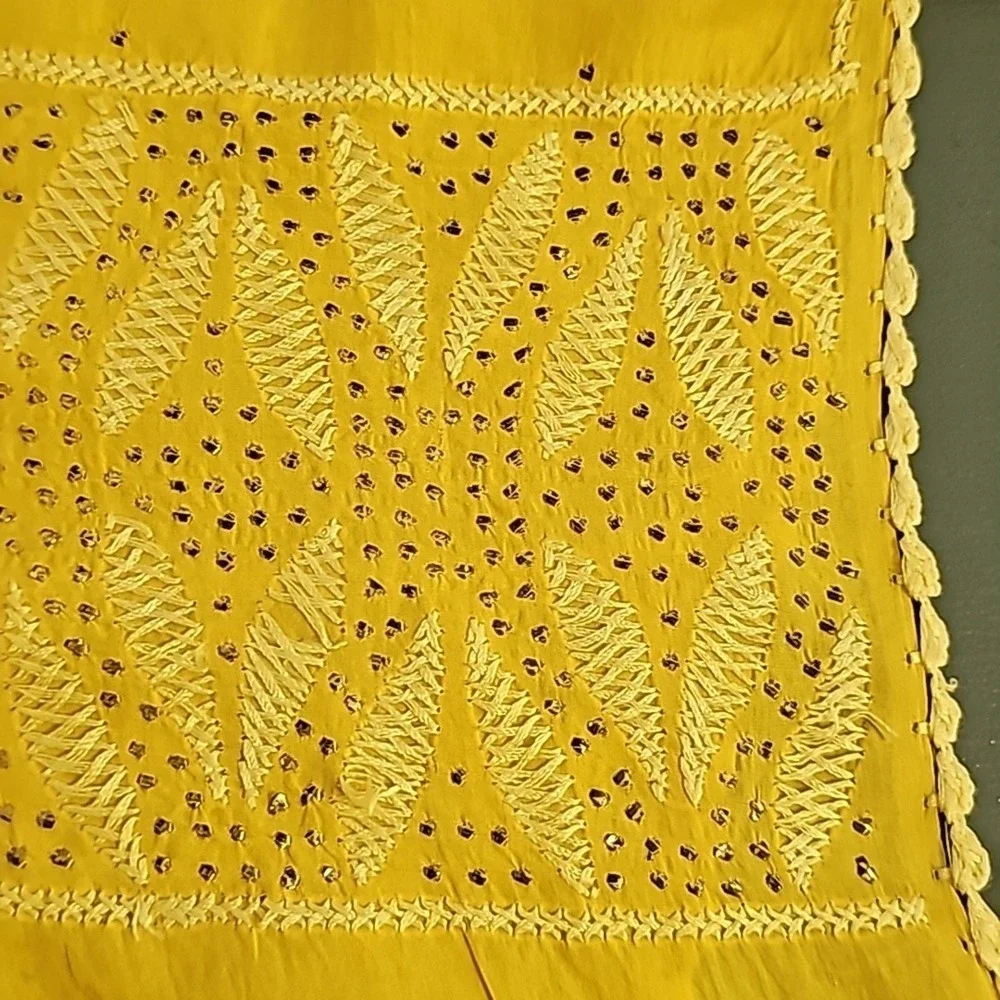 Fabindia, chikankari enbroidery.  Hand‎ blocked organic cotton/silk stole/scarf.